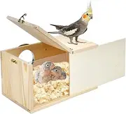 CooShou Parakeet Nesting Box Cockatiel Nesting Natural Pine Bird Nest Bird Breeding Box House Acrylic Transparent Bird Box with Detachable Wooden Board for Lovebirds Cockatiel Budgie Conure Parrot L