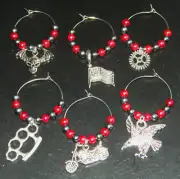 Biker Wine Glass Charms Set of 6 NEW Drink Markers Harley Motorcycle Fans SOA