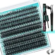 Lash Clusters Kit 200pcs, Eyelash Extension Kit 80D D Curl Diy Cluster Eyelashes Extensions Eyelash Bond and Remover Waterproof Lash Applicator Tools for 9-16mm Mix Lashes Beginner Self Use at home
