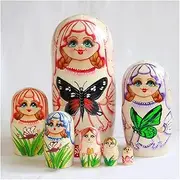 Nesting Dolls Russian Nesting Dolls 7-Piece Butterfly Girl Matryoshka Hand-Painted Paint Nesting Dolls for Children's Toy New Year Gift Cute and Fun Gift (Color : A)
