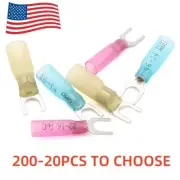 200PCS Heat Shrink Fork #10 Stud Wire Spade Crimp 22-10AWG Terminals Connectors