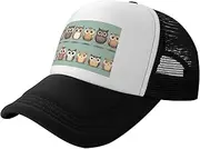 [MDATT] Cartoon Owls Cute Mesh Baseball Cap Adjustable Twill Bulk with Ponytail Hole Washed Dad Hat for Men Women