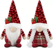 Set of 2 Christmas Gnomes Plush Xmas Winter Decorations Gift Handmade Elf Dwarf