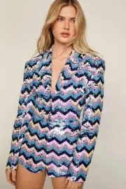 Nasty Gal Multicolor Wave Sequin Blazer Playsuit Jumpsuit Sz US 6 NWT $272