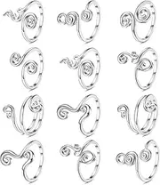 [Sllaiss] 12Pcs Toe Rings for Women Adjustable Open African Toe Rings Simple Stackable Thumb Rings Set Black White Gold Plated Knuckle Rings Summer Beach Foot Jewellery