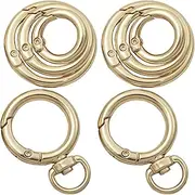 [Zheigaoxea] Metal Spring Carabiner Key Ring O Rings Clip Keychain,Round Carabiner Clips Purse Wrist Strap Closure Shoulder Bag Chain Rings Clip Keychain Lanyard Leather DIY Crafts(Gold)