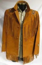 Women's Suede Indian Beaded Jacket Cognac Handmade Fringe Native American Jacket