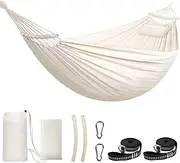 Chihee Cotton Hammock Large Soft Breathable Camping Hammock Holds Up to 660lbs Portable Tree Hammocks with Detachable Spreader Bar Pillow 2 Strong Webbings 2 Carabiners Patio Garden Indoor Outdoor