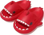 Zureto Shark Slides Unisex - Cute Rainbow Cloudy Sharks - Red, 11-11.5W, 10-11M