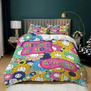 a2702 Bed Sheets Flower Themed Duvet Cover Set Colourful Flower Pattern Double For Girls Women Kids Adults Gift3-Piece Bedding Set (1 Duvet Cover +