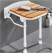 FFSPIIO Folding Wooden Shower Seat, Wall Mounted Bath Stool with Support Legs Elderly Disabled Anti-Slip Heavy Duty Shower Stool Shower Chair