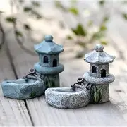 MAOMIA 4 Pcs Mini Retro Pond Tower Figurines Miniature Garden Stone Tower Craft Terrarium Figurine Micro Landscape Indoors Outdoors Decorative Accessory