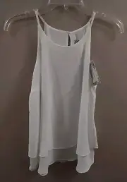 Pink Rose Spaghetti Strap Layered Ivory White Womens Medium Chiffon Tank Top NWT