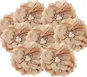 uxcell 3.15 Inch Chiffon Flowers, 5 Pcs Fabric Flowers Rhinestone Pearl Large Camellia Sewing Appliques for DIY Crafts Dresses Clothing Headbands Wedding Party Decoration, Beige