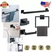 Elegant Matte Black Bathroom Accessories Set - Stainless Steel Towel Rack Kit