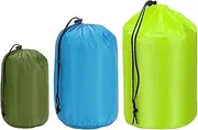 uxcell Stuff Sack 4x8/5x10/7x13, 3 Pcs Waterproof Outdoor Storage Sack Portable Drawstring Dust Flap Bag Sleeping Bag for Camping Hiking Backpacking, Green/Navy Blue/Fluorescent Green
