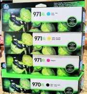 HP 970XL 971XL Genuine Ink Black, Cyan, Yellow, Magenta, New, Exp 2024-2025