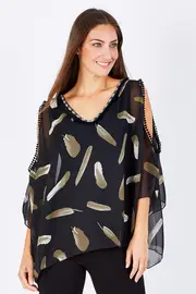 Feather Print Top--THRE-18695