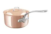 Mauviel M'6S 2.7mm Copper Sauce Pan W/ Lid & Cast Stainless Steel Handle, 1.8-Qt