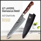Full Tang Chef Knife 67 Layers Damascus Steel Wood Handle Hammered Slicing Beef