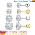 1 Pair Surgical Steel Stud Earring Square Cubic Zirconia Screw Back Ear Piercing