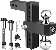 METOWARE Adjustable Trailer Hitch - Aluminum Tow Hitch Fits 2-Inch Receiver - Heavy Duty Drop Hitch with 8-Inch Drop/Rise for Truck (12,500 LBS GTW), Double Anti-Theft Stainless Steel Pin Locks(Black)