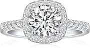 [JALOKIVI] 2mm 925 Sterling Silver Wedding Rings for Women Cushion Cut Halo Cubic Zirconia Solitaire Promise Engagement Anniversary Eternity Bands Size 4-10