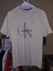 Calvin Klein Tan w/ Black Monogram Logo Men's S/S Size M Crew Neck NWT FREE S&H!
