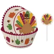 Turkey Thanksgiving Cupcake Kit 24 Baking Cups and Picks