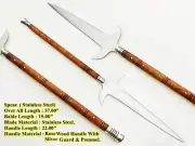 Handmade Stainless Battle ready Spear, Wood handle with leather sheath