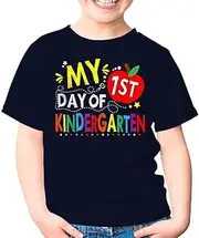 [SDVN] My First Day of Kindergarten Back to School Teacher Student Unisex Kids Shirt Gift Boy Girl Youth T-Shirt (Navy;L)