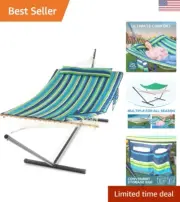 Premium 2-Person Hammock Set with Double Pillow & Upgraded Ropes - Garden Oasis