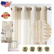 Elegant 63" Light-Filtering Linen Blend Curtains - Bohemian Grommet Drapes Set