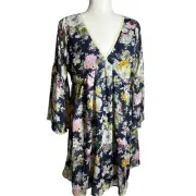 Andree by UNIT Floral Dress Women's Peasant V-Neck Sundress Summer Medium NWT