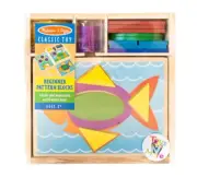 MELISSA & DOUG BEGINNER PATTERN BLOCKS- 5 DOUBLE SIDED SCENES & 30 WOODEN SHAPES
