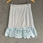 Seed Heritage BNWT Size 6 Blue Beige Lace Frill Flare Skirt Zip