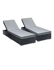Gardeon Sun Lounge Wicker Lounger Outdoor Furniture Rattan Garden Day Bed Sofa Black