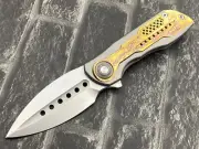 TwoSun Folding Knife 14C28N Blade Titanium HandleOutdoor Pocket Knife TS440-Gold