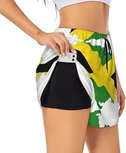 [GaxfjRu] Jamaica Flag Map Print Women's Running Shorts High Waisted Running Shorts Pocket Sporty Gym Elastic Short