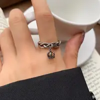 在飛比找momo購物網優惠-【SUMMER一夏】韓國設計S925純銀皇冠吊墜輕奢開口戒指