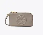 NWT Tory Burch Perry Bombe Card Case Small Leather Wristlet Gray Heron AUTHENTIC