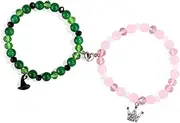 [Mikovivi] 2 x Matching Friendship Bracelets, Witch Hat and Crown Matching Bracelet with Magnet Couple Jewellery Gifts for Film Fans Best Friends Party Dress Accessories (Green, Pink), M