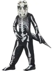 Deluxe T-Rex Skeleton Bodysuit Tail & Mask Halloween Costume Fancy Dress