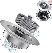 Sink Strainer Plug,Kitchen Sink Drain Strainer and Stopper, Pop-Up Kitchen Sink Drain Stopper, 3 in 1 Stainless Steel Sink Strainer for Drain,(Silver)