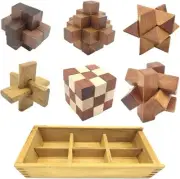 6-in-One 3D Luxury Wooden Brain Puzzle Teaser Kongming Lock for Teens and Adults