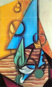 Art Juan Gris Bottle Glass Tumbled Marble Mural Backsplash Tile 1024
