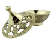 Charcoal or Incense Burner Gold Plate over Brass Table Top Censer with Lid