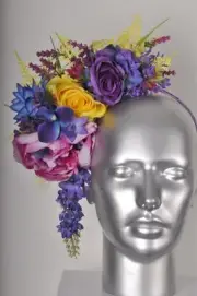 Purple Yellow Pink Wisteria Rose Peony Headband Flowercrown Raceday Fascinator