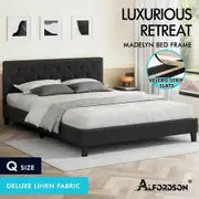 ALFORDSON Bed Frame Queen Size Wooden Base Platform Fabric Charcoal MADELYN