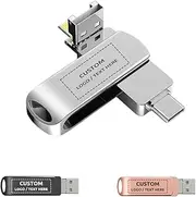 Custom OTG USB Flash Drive, Personalized Swivel 4 in 1 Multifunctional USB 3.0 Memory Stick Thumb Drive, Ideal for Business Events, Corporate Gifts and Promotional Giveaways (128 GB,100 PCS)
